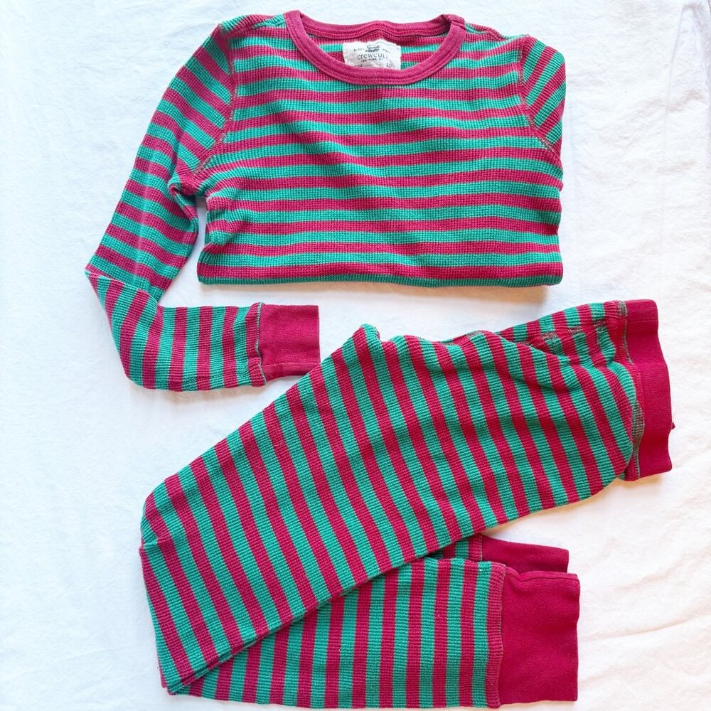 Crewcuts Kids Holiday Striped Thermal Pajama Set Size 10 Green & Red Cotton Blen
